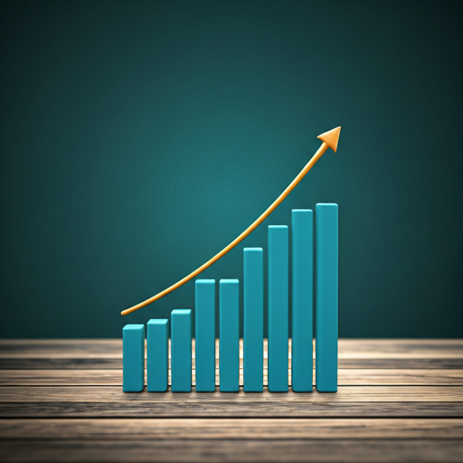 Gráfico de valorização imobiliária e prédios modernos